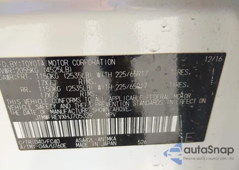 2017 Toyota Rav4 Xle из США, поврежденный, VIN JTMWFREVXHJ705329